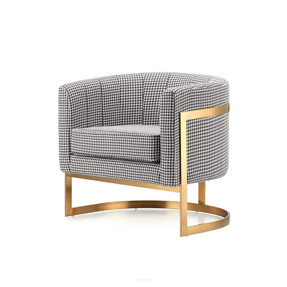 DESIGNSESSEL Sessel mit Edelstahlrahmen Modern Glamour – Pepitamuster - Goldfarben, Textil/Metall (75/71/68cm) - Fortisline