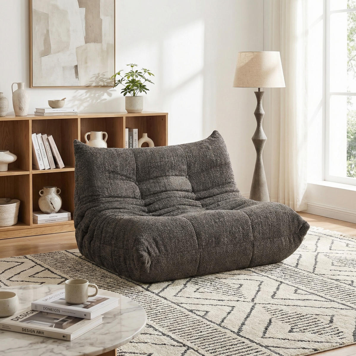 SITZSACK 2-Sitzer Ergonomischer aus Chenille & Memory-Schaum, Montagefrei - Grau, Textil (127/83/99cm) - Urban Meuble