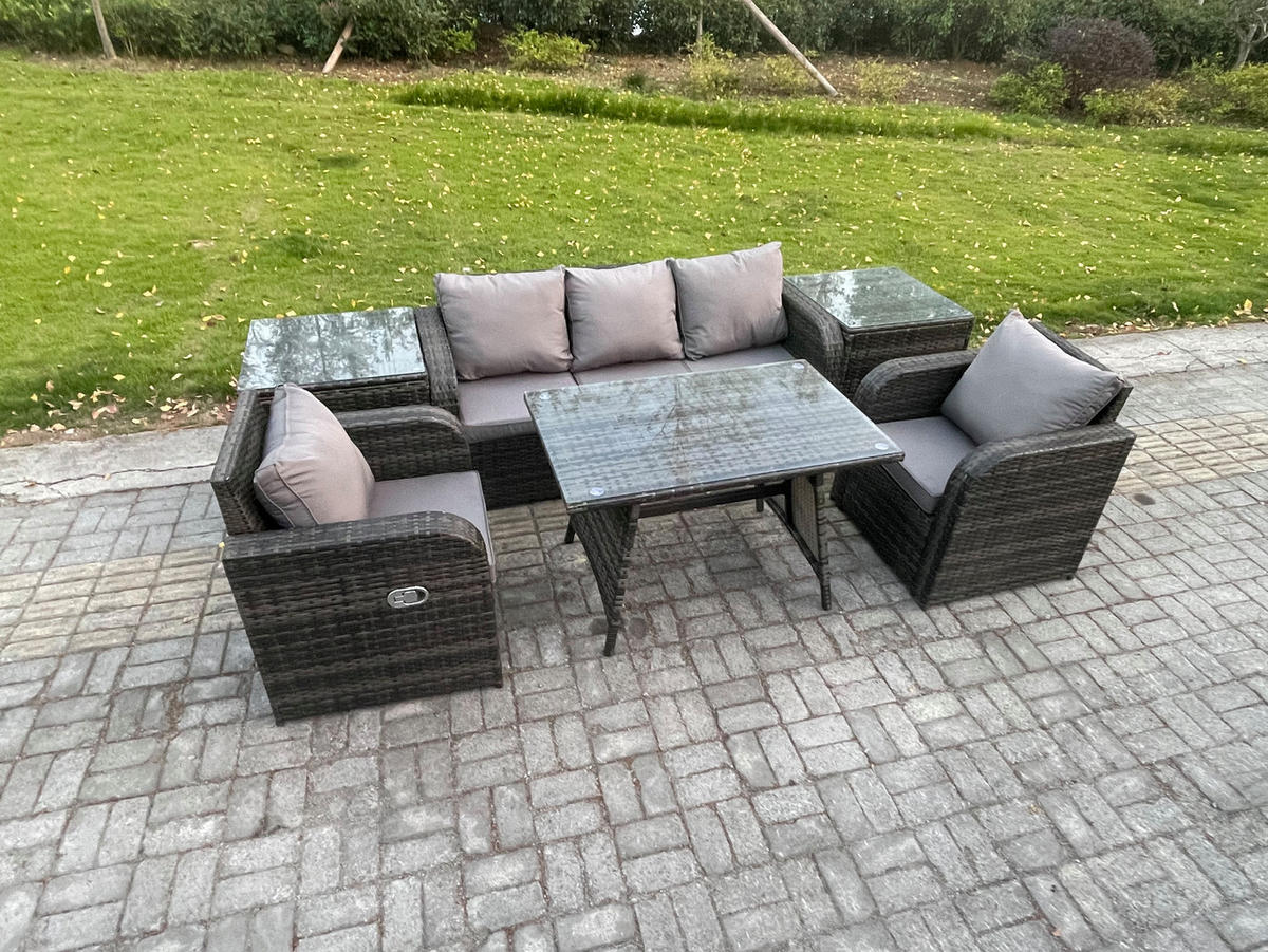 GARTENMÖBEL SET mit COUCHTISCH Polyrattan Dunkelgrau 5-Sitzer - Dunkelgrau/Grau, Glas/Kunststoff - Fimous