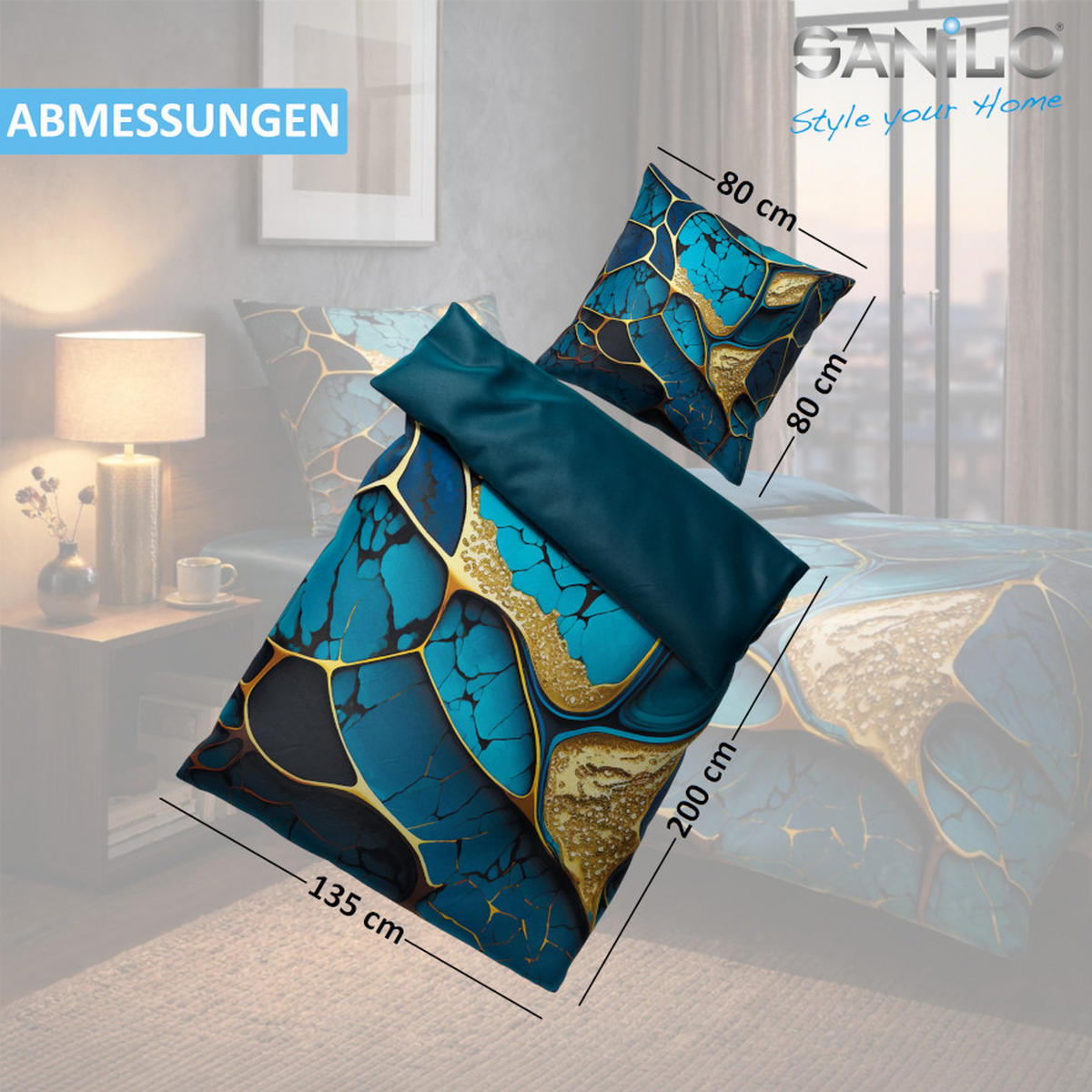 BETTWÄSCHE 2-teilig Marmor Cobalt - Blau, Naturmaterialien (135/200cm) - Sanilo