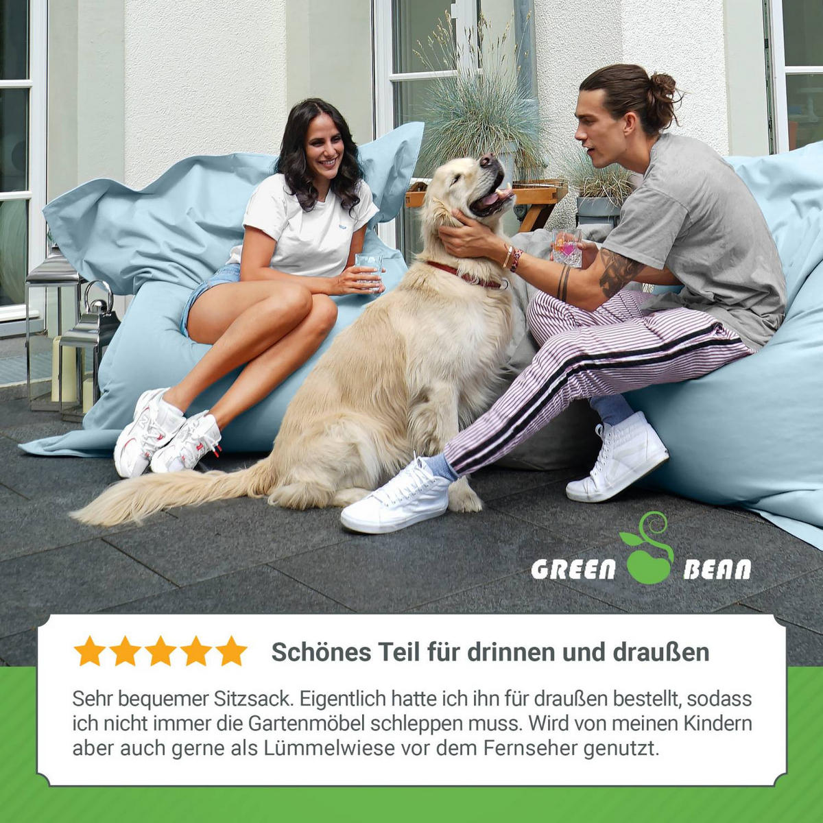 SITZSACK XXL "Square" 140x180cm - 380 L - Blaugrau, Textil (140/25/180cm) - Green Bean