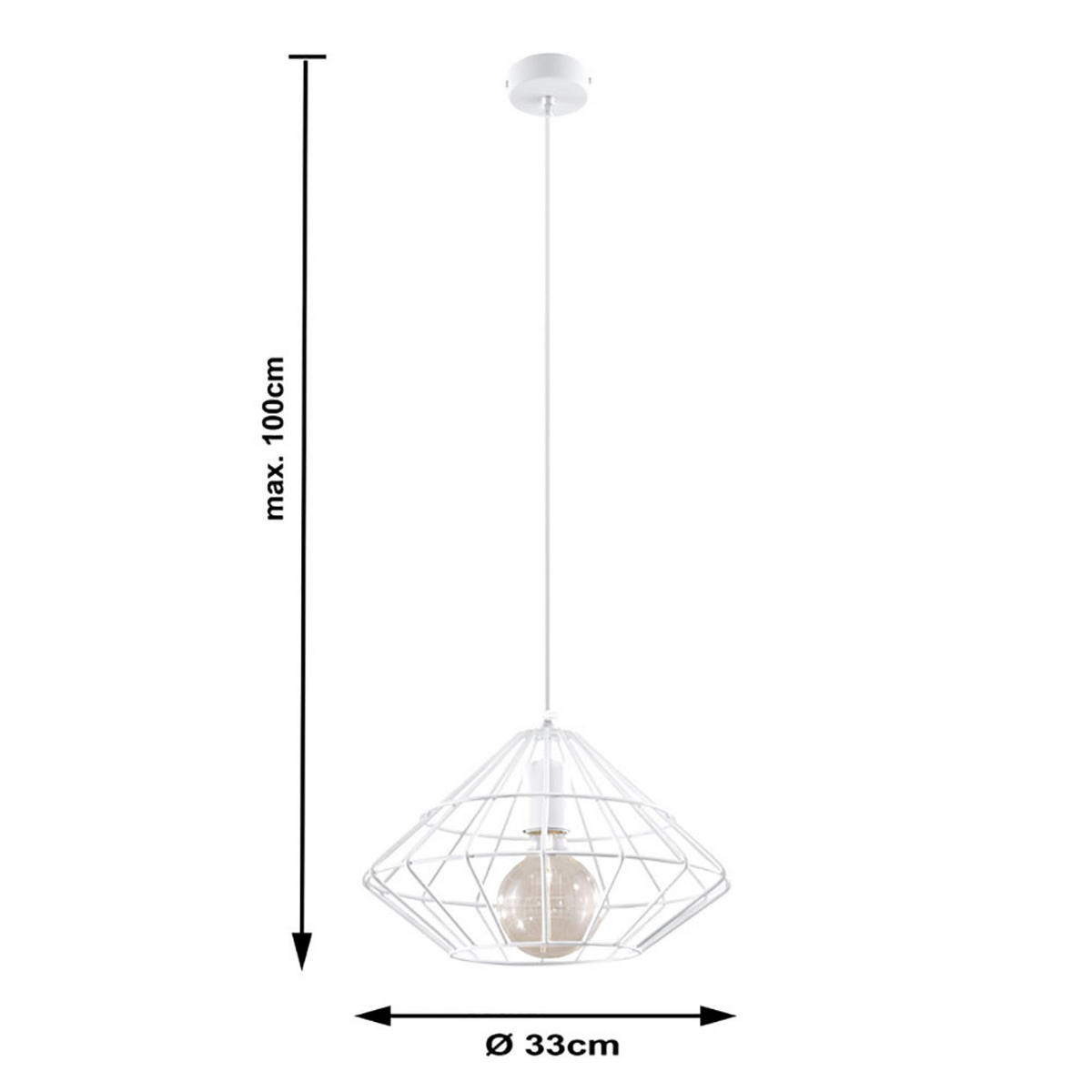 HÄNGELEUCHTE Stahl Weiß Gitteroptik - Weiß, Metall (32/32/100cm)