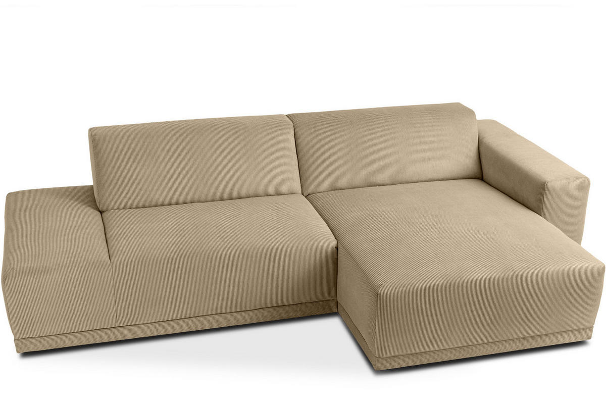 ECKSOFA-RECHTS MUDI in moderner Optik mit hochwertigem Kaltschaum, Cord-Stoff, beige - Beige/Schwarz, Textil (280/160cm) - KONSIMO®