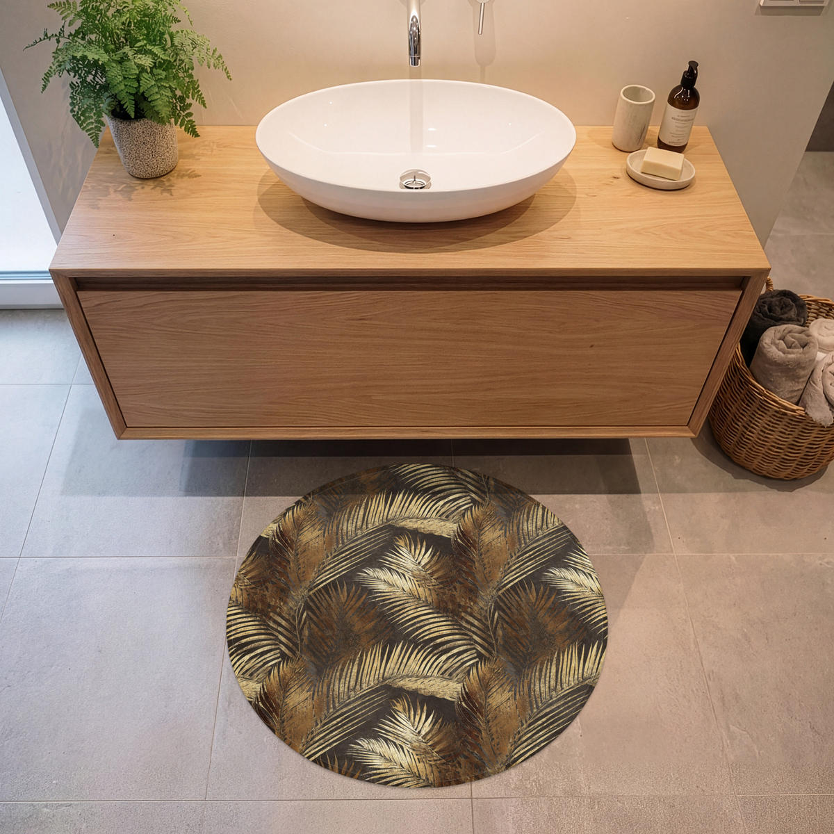 KOUPELNOVÁ PŘEDLOŽKA Tropical - Listy - zlaté 70x70 cm - zlatá, textil/plast (70/70cm)