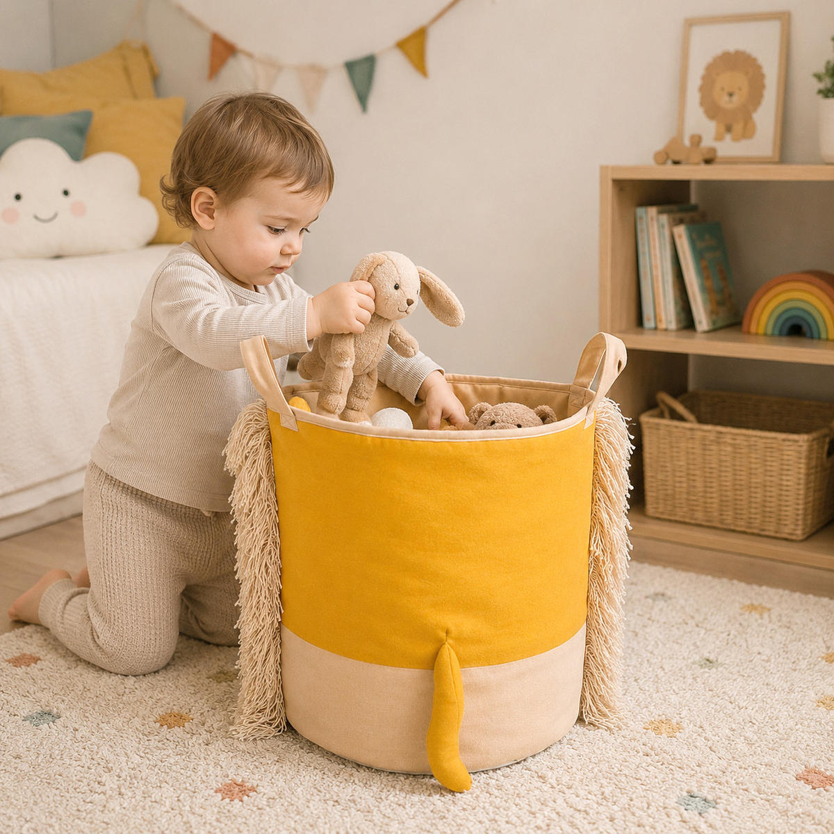 SPIELZEUGKORB Wäschekorb Spielzeugkiste Aufbewahrungskorb Kinderzimmer faltbar waschbar - Currygelb, Textil (30/30cm) - nordic coast company