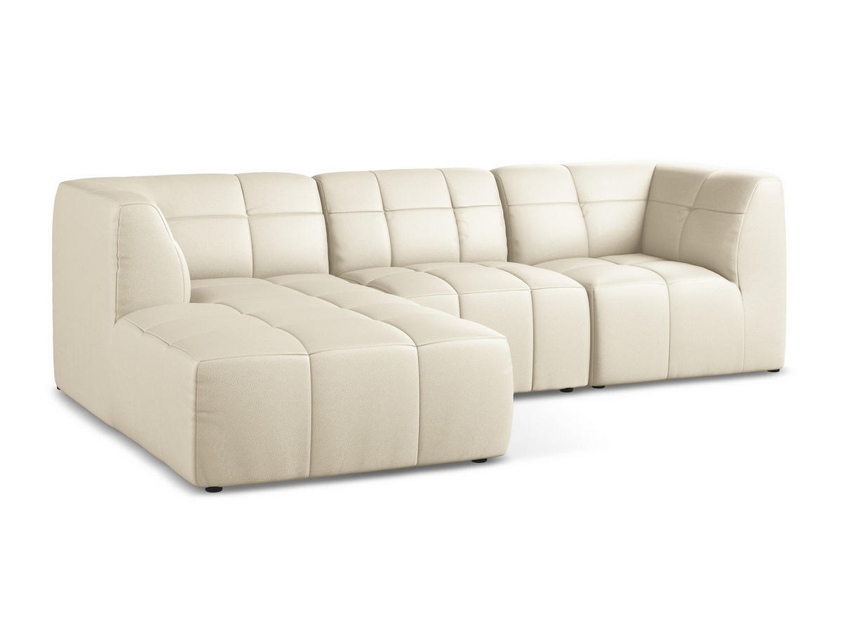 ECKSOFA Links Kunstleder Beige - Creme/Schwarz, Holzwerkstoff/Kunststoff (266/175cm) - Makamii