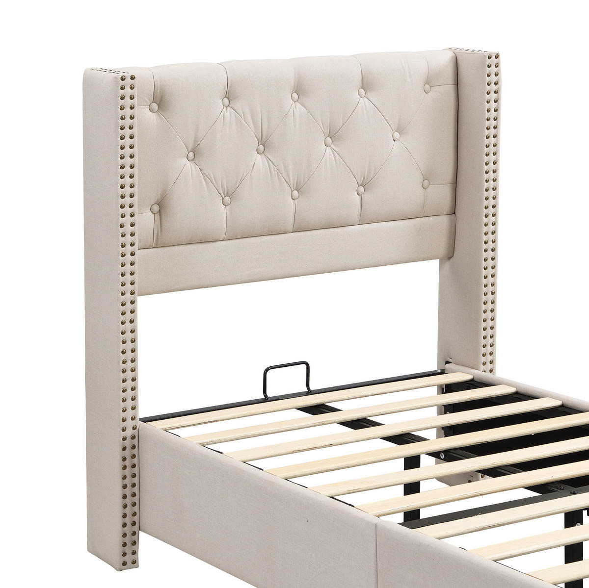 POLSTERBETT 90/200 cm Beige aus Leinen mit Lattenrost - Beige, Textil (90/200cm) - OKMYHOME