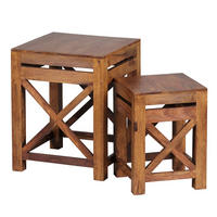 BEISTELLTISCH Set – 2-teilig Massivholz quadratisch Landhausstil pflegeleicht - Braun, Holz (40/40/50cm) - KADIMA DESIGN