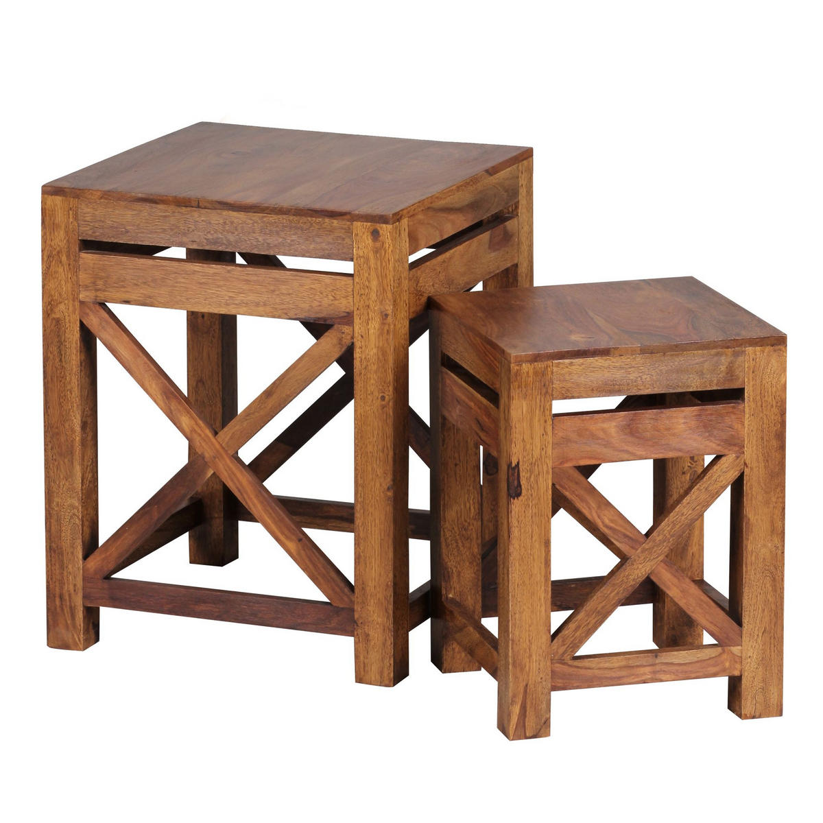 BEISTELLTISCH Set – 2-teilig Massivholz quadratisch Landhausstil pflegeleicht - Braun, Holz (40/40/50cm) - KADIMA DESIGN