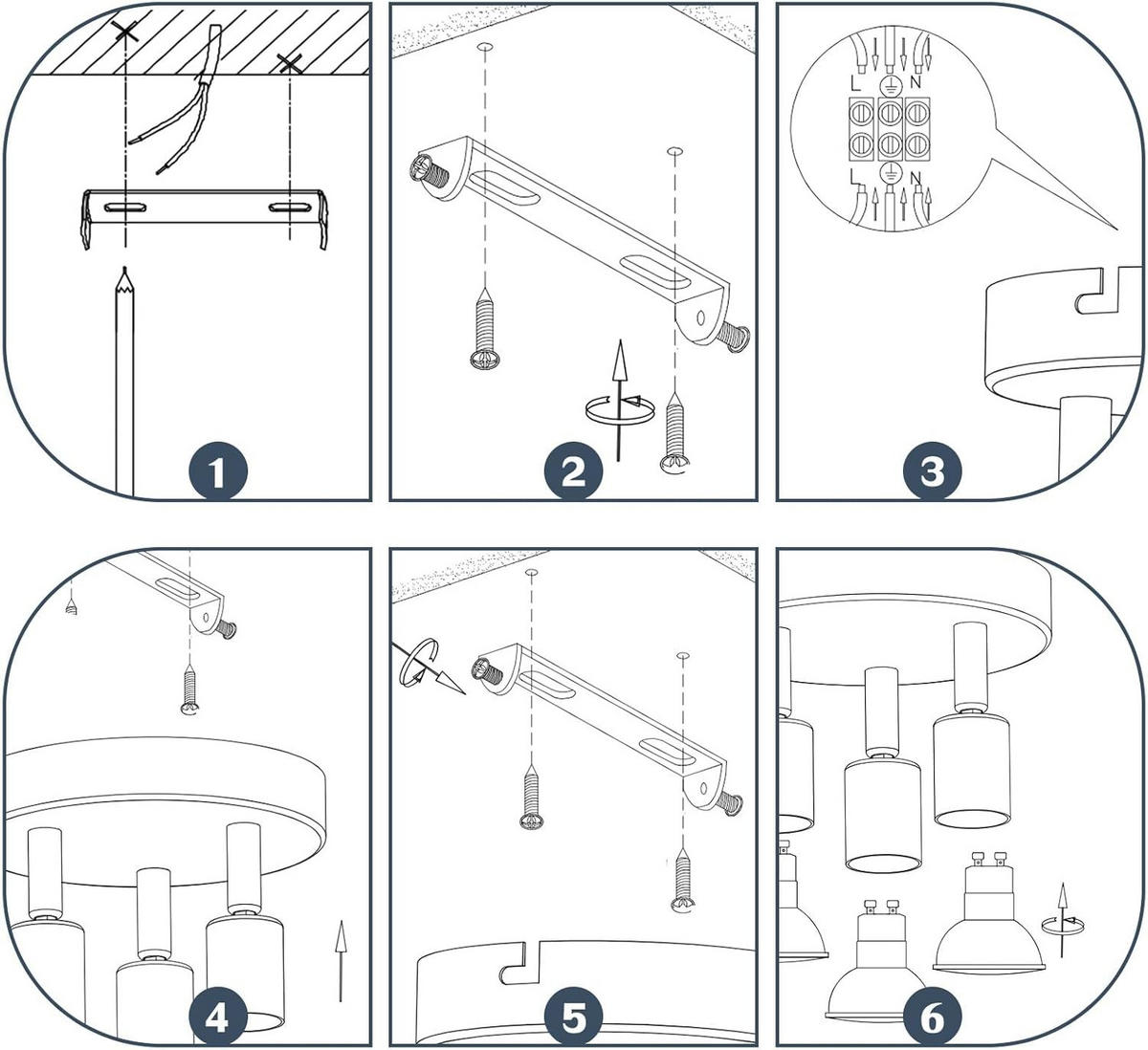 DECKENSTRAHLER Paul 15/15/10.4 cm - Nickelfarben, Metall (15/15/10.4cm) - ZMH