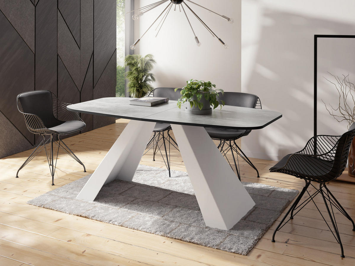 ESSTISCH Monte Weiß rechteckig ausziehbar, Grauer Beton 180-220/90/76 cm - Hellgrau/Weiß, Holzwerkstoff/Metall (180/90/76cm) - WFL GROUP