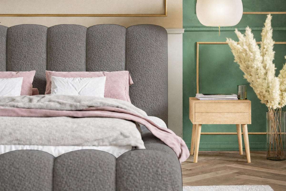 POLSTERBETT 140x200 Madeno mit Bettkasten, Boucle, Grau - Grau, Holz/Textil (140/200cm) - Emporius