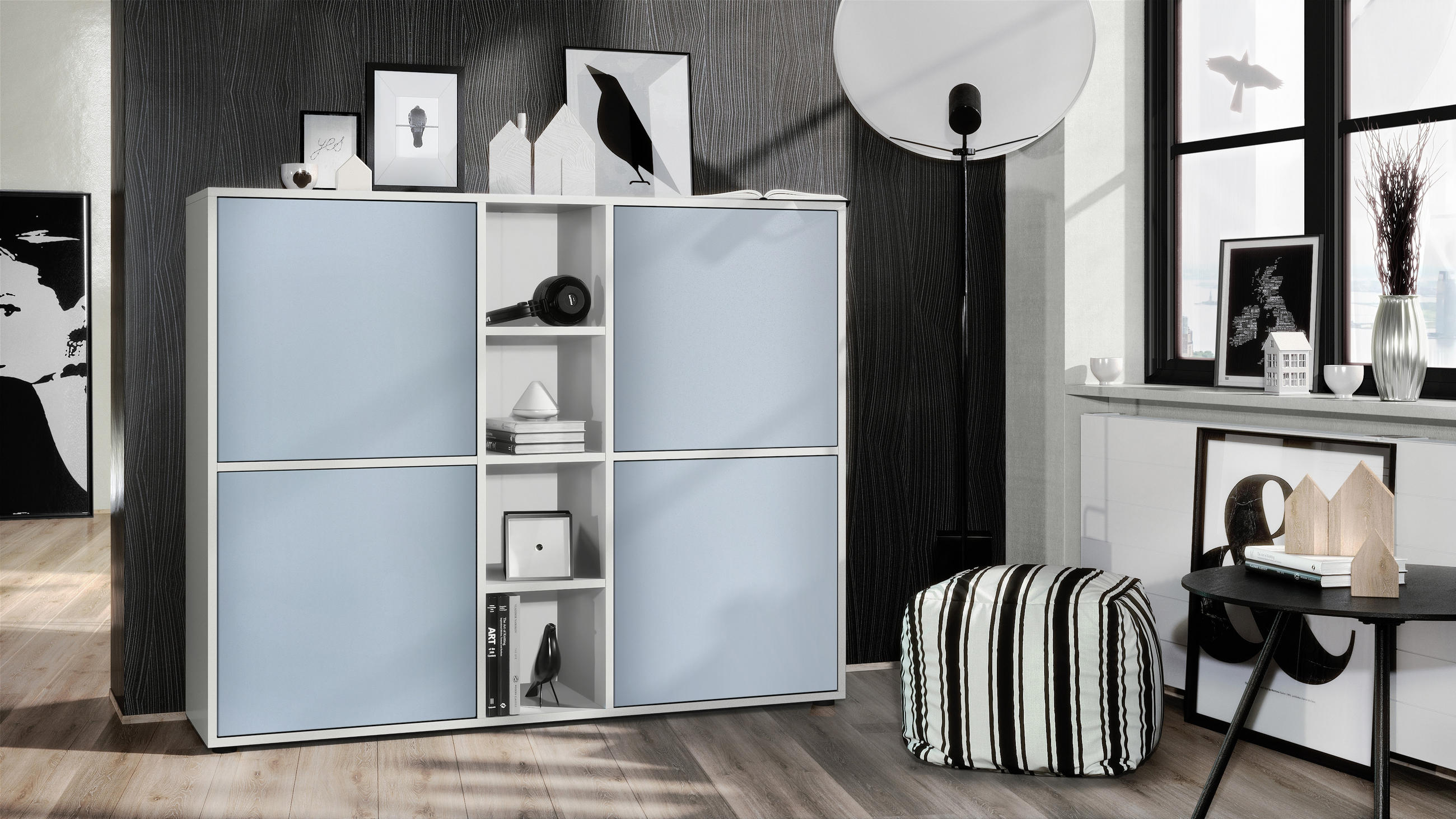 HIGHBOARD Cuba Türen in Denim matt - Pastellblau, Holzwerkstoff (130.5/105.5/35.5cm) - Vladon