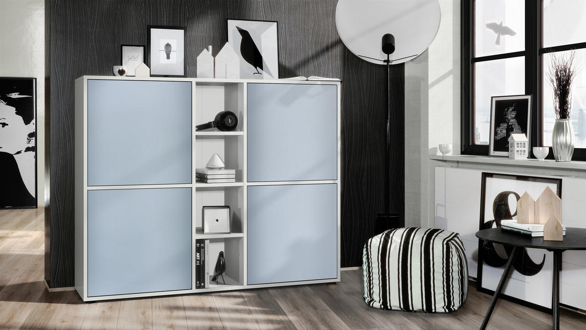 HIGHBOARD Cuba Türen in Denim matt - Pastellblau, Holzwerkstoff (130.5/105.5/35.5cm) - Vladon