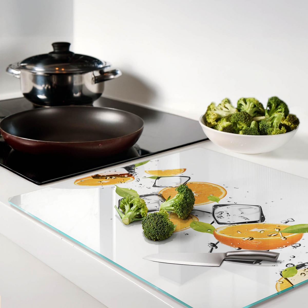 GLASPLATTE 60x52 cm Orangen mit Eis - Orange, Glas (60/0.4/52cm) - TULUP
