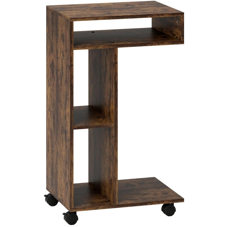 BEISTELLTISCH in C-Form mit Rollen 40 x 30 x 69 cm Rustikalbraun - Braun, Holz (30/69/40cm) - Beauniv