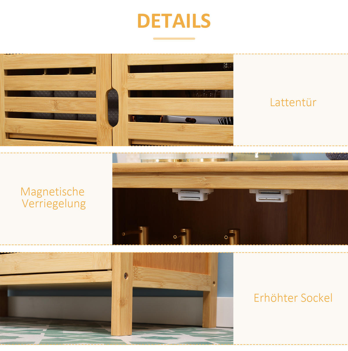 MIDISCHRANK 68/32/86 cm aus Bambus mit 2 Lamellentüren Naturfarben - Naturfarben, Holzwerkstoff (68/86/32cm) - Modenvie