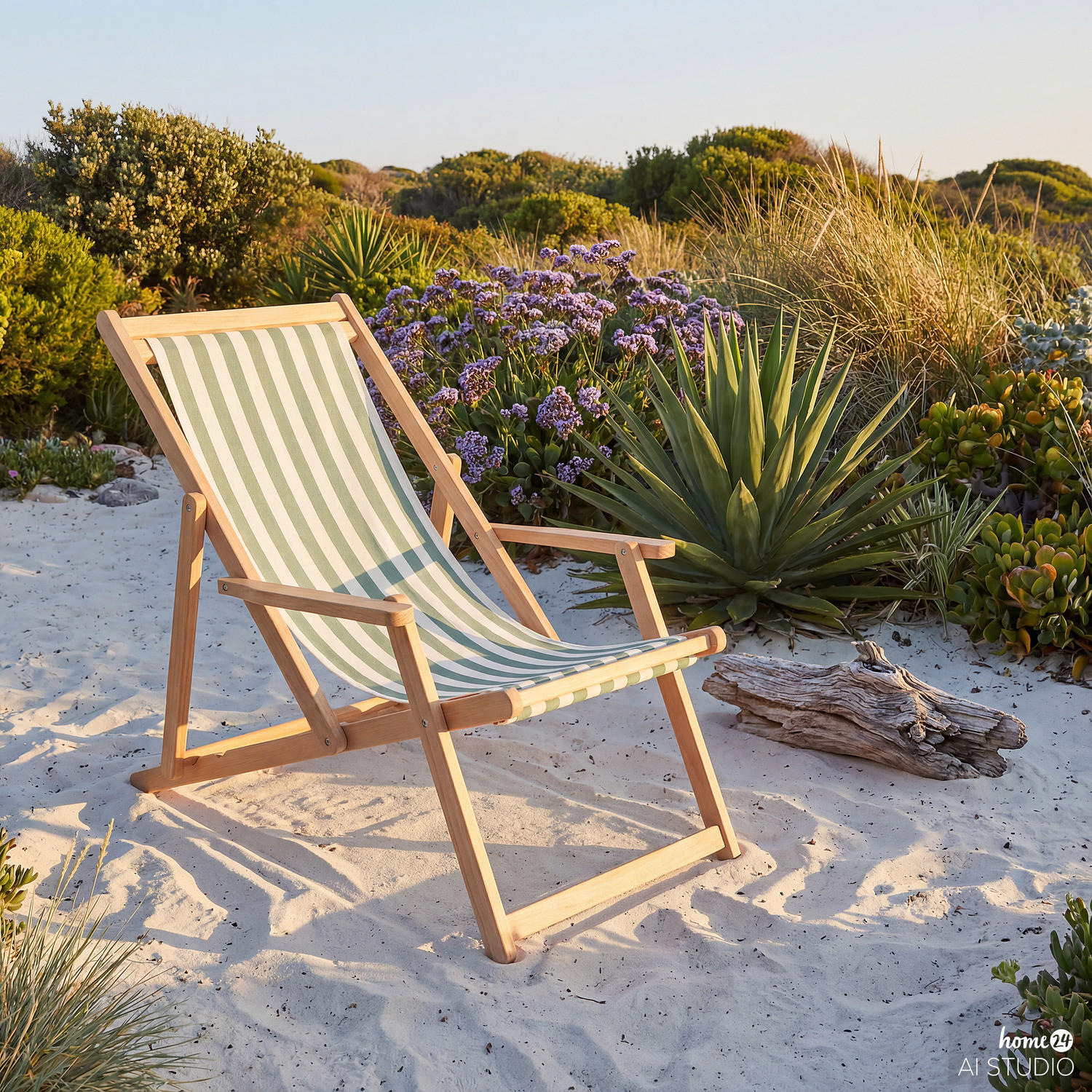 LIEGESTUHL - Akazie massiv / Webstoff - Salbeigrün, Holz/Textil (63/88/102cm) - home24