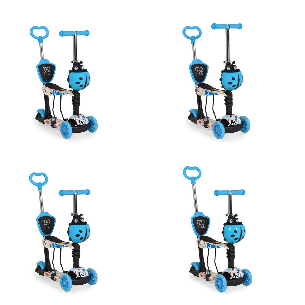 KINDERROLLER Lollipop 3 in 1 blau Schiebestange, Sitz, PU-Vorderräder mit LED - Blau, Kunststoff (59/26/84cm) - Moni