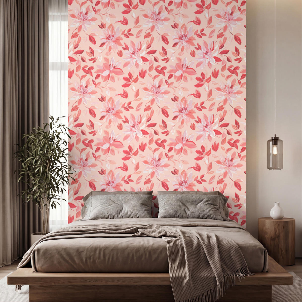 TAPETE - Botanisch - Blumen - Rot - 200x300 cm - Koralle, Papier (200/300cm) - OnlyWow
