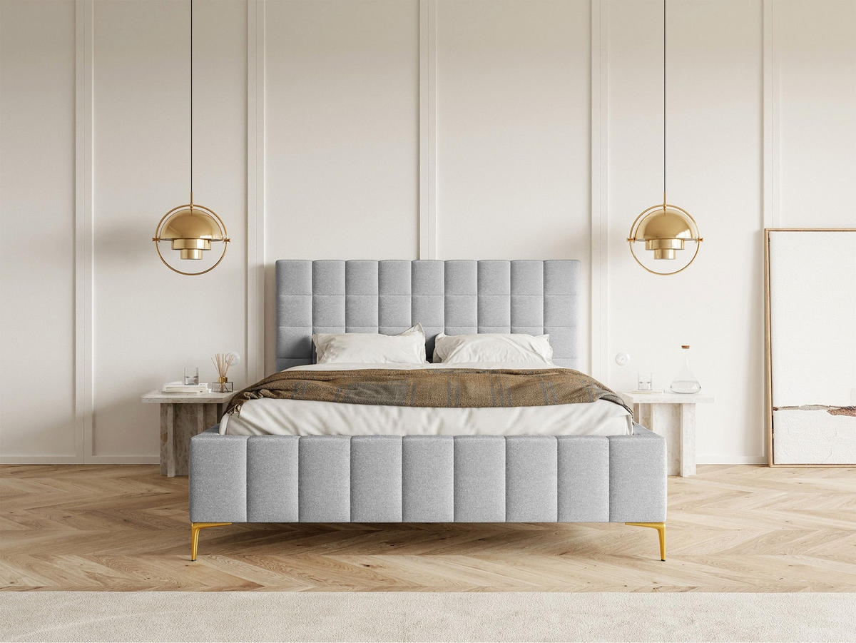 POLSTERBETT Szejlo Hellgrau Chenille 160 cm - Goldfarben/Hellgrau, Textil/Metall (160/200cm) - Selsey