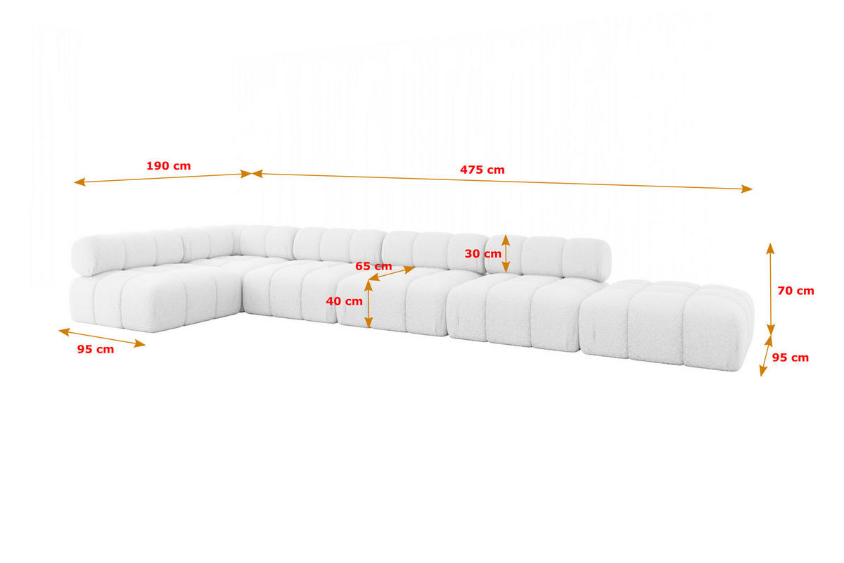 ECKSOFA modulares Sofa Favio-L3 - 475x190x70 cm Weiß Bouclé - Weiß, Holzwerkstoff/Textil (475/190cm) - ALTDECOR