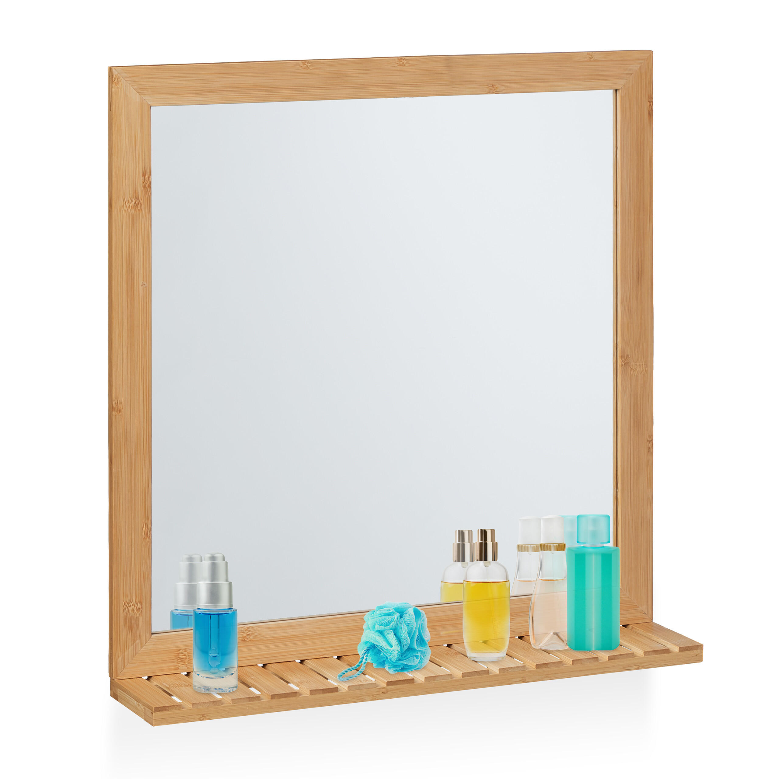 WANDSPIEGEL - Hellbraun, Glas/Holz (60/61.5/12cm) - Relaxdays