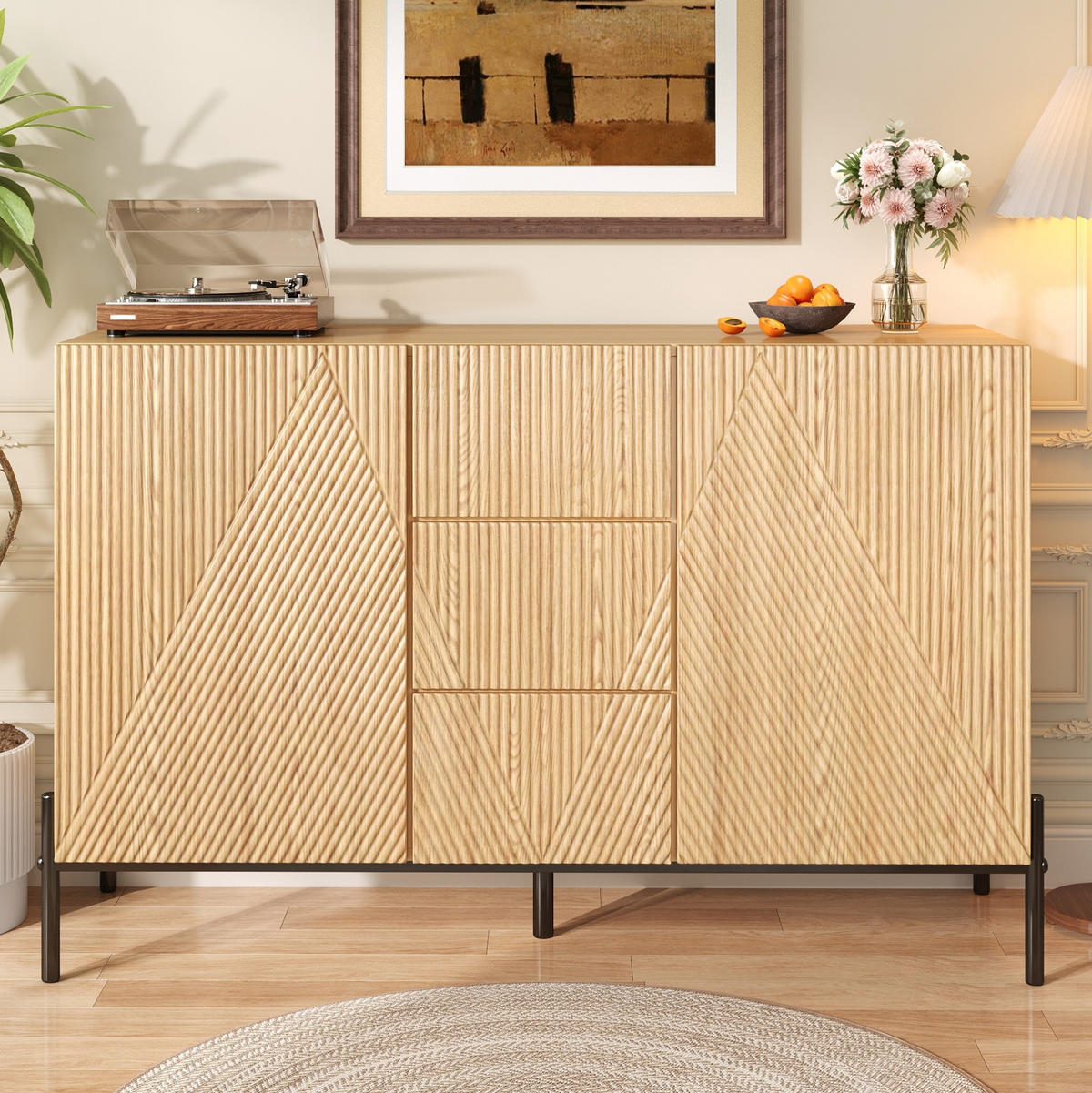 SIDEBOARD 115,5/40/76 cm in Natur mit 2 Türen & 3 Schubladen - Naturfarben, Holzwerkstoff (115.5/76/40cm) - BEAOK