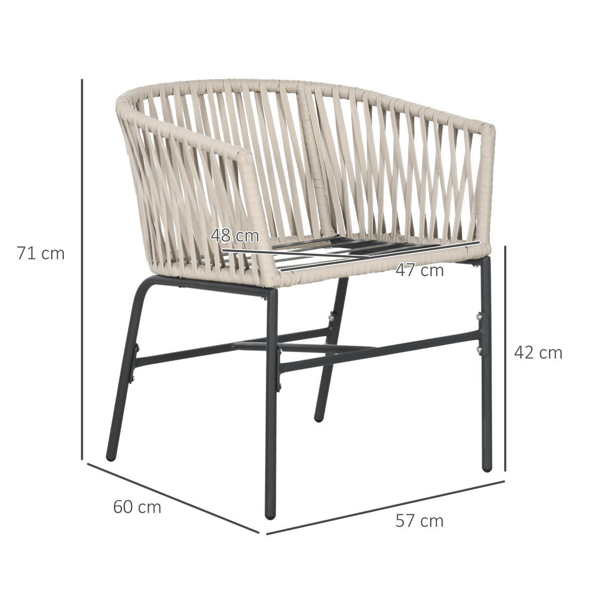 GARTENSTÜHLE 2er-Set, Stahl, Polyester, Beige - Beige, Metall (60/71/57cm) - Outsunny