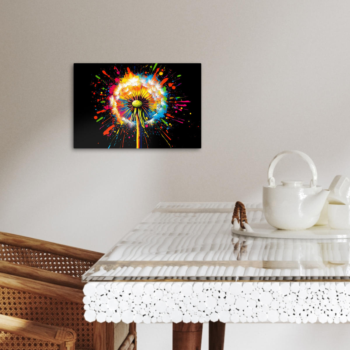 LEINWANDBILD Löwenzahn - Graffiti - Farbenfroh - Blumen - Natur 30x20 cm - Multicolor, Textil (30/20cm) - MuchoWow