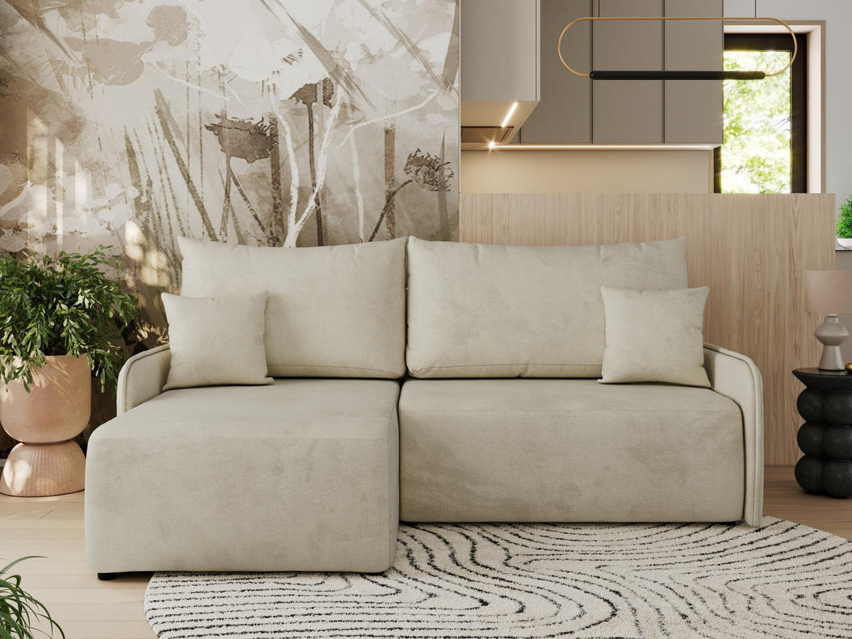 ECKSCHLAFSOFA ARPA L Beige Velvet - links - Beige/Schwarz, Kunststoff/Textil (198/150cm) - MKS