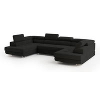 WOHNLANDSCHAFT RAGGIO Schwarz Velours-Stoff mit Schlaffunktion - Schwarz, Holz (336/90/202cm) - MASSENO