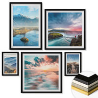 WANDBILDER 5er-Set - 50x50 cm & 20x30 cm & 40x60 cm Schwarzer Rahmen - Berglandschaften, Wasserfälle - Schwarz, Kunststoff (40/60cm) - ArtPrintCave
