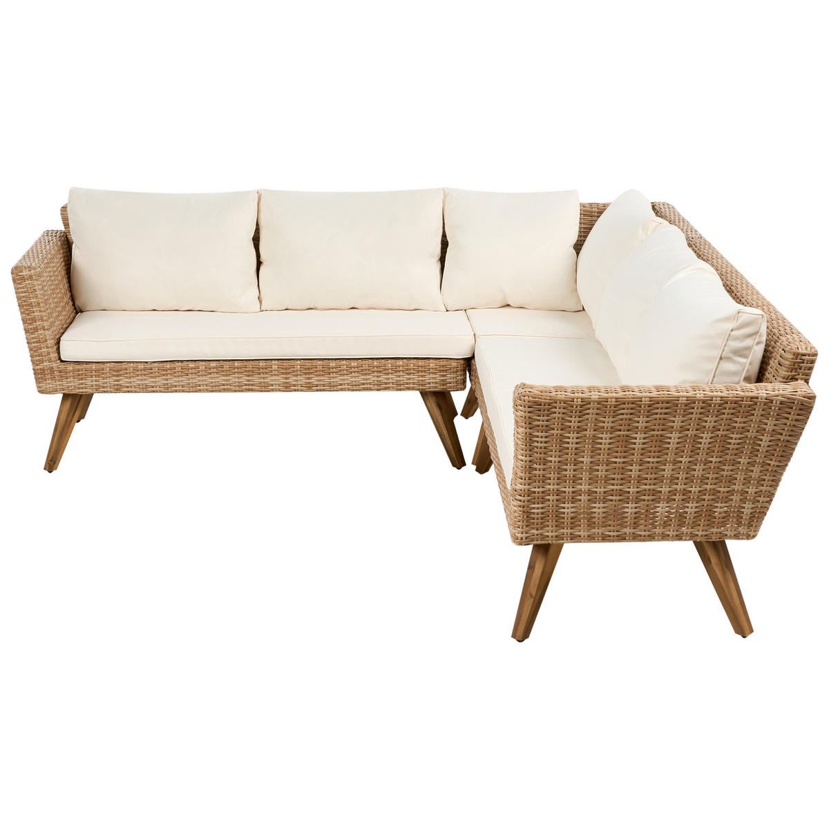 GARTEN-ECKSOFA mit Tisch 6-Sitzer Polyrattan Cremeweiß Vittoria - Beige/Creme, Kunststoff - Beliani
