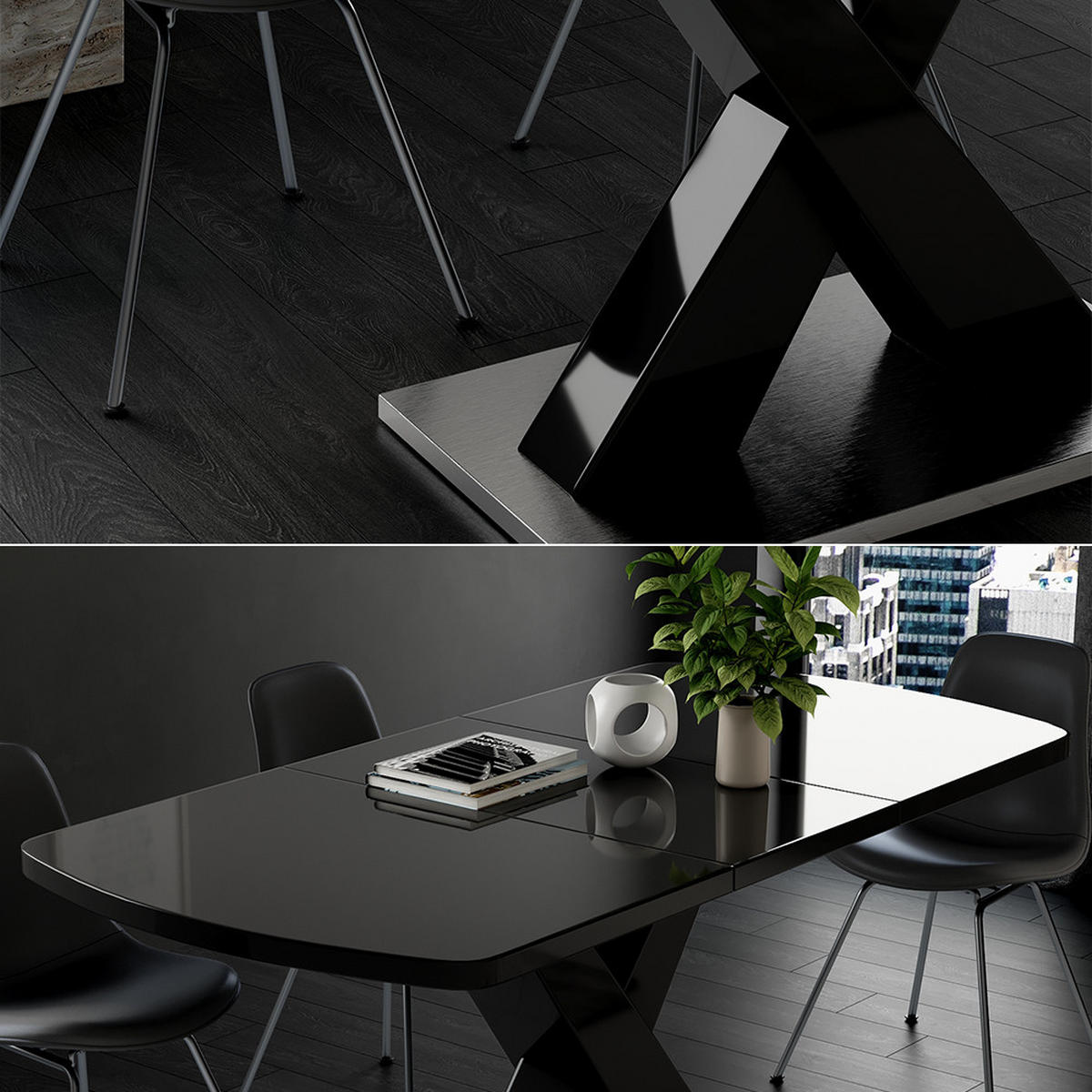 ESSTISCH Chinto Schwarz 120 x 80 cm ausziehbar - Schwarz, Holzwerkstoff (80/120/76cm) - Vicco