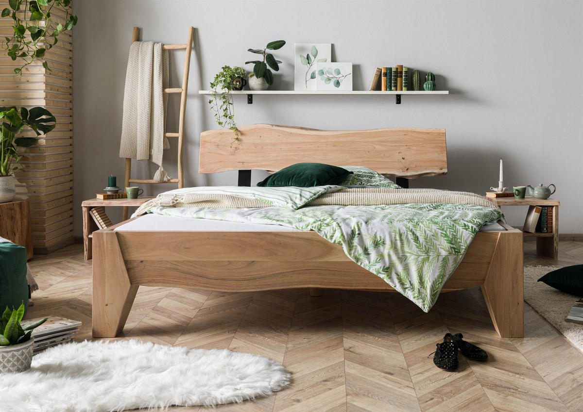 BETT Massivholz Akazie 180 x 200 x 99 natur PURE ACACIA #314 - Naturfarben, Holz (180/200cm) - Massivmoebel24