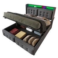 POLSTERBETT 140/200 cm Grau aus Baumwoll-Leinen mit LED und Ladefunktion - Grau, Textil (140/200cm) - OKMYHOME