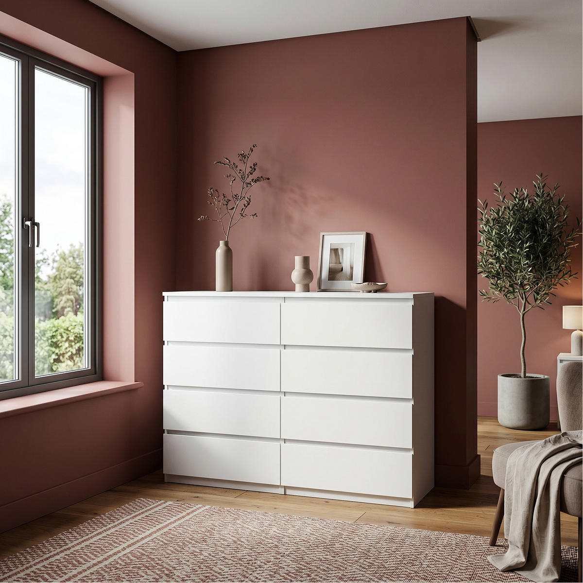 KOMMODE NUDO 138,5/101,5/39cm mit 8 Schubladen Türen Weiß - Weiß, Holzwerkstoff (138.5/101.5/39cm) - MASSENO