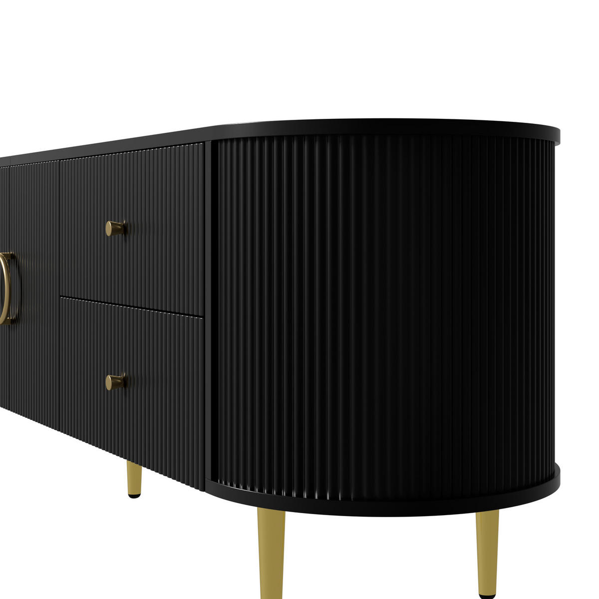 TV-LOWBOARD 180 x 40 x 53 cm aus MDF, Wellenfront, 2 Türen, Schubladen, Metallfüße, Schwarz - Schwarz, Holzwerkstoff (180/53/40cm)