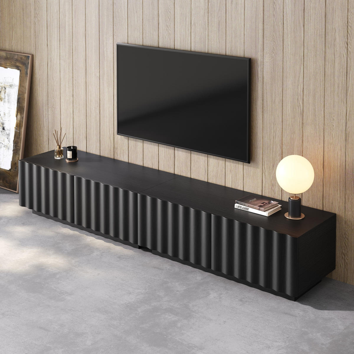 TV-SCHRANK Wellenfront Push-to-Open Stauraum modern - Schwarz, Holzwerkstoff (40/35/200cm) - FLIEKS