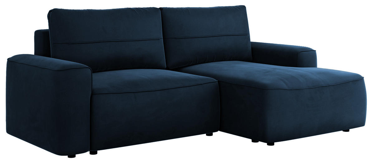 ECKSOFA BELLUNO L Dunkelblau Velvet - Rechts - Blau/Schwarz, Textil (233/144cm) - MKS