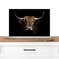 SPRITZSCHUTZ KÜCHE Schottischer Highlander - Porträt - Schwarz - Tier 60x40 cm - Braun, Metall (60/0.3/40cm) - MuchoWow