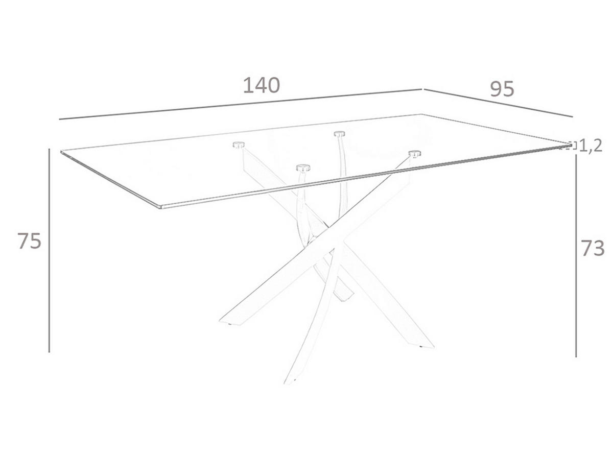 ESSTISCH Rechteckig Glas Stahl 140/95/75 cm - Edelstahlfarben/Transparent, Metall (95/140/75cm) - ANGEL CERDA