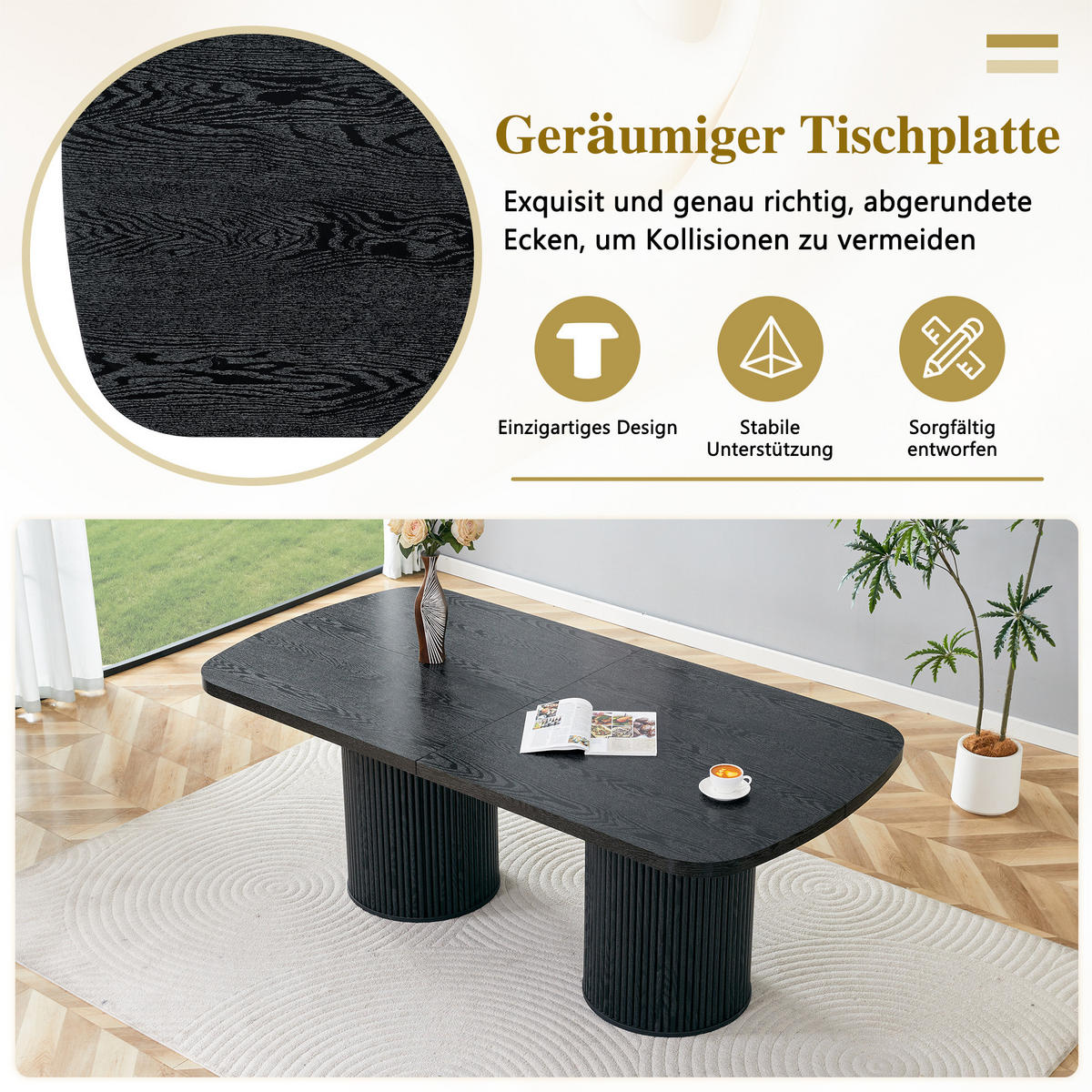 ESSTISCH Holzoptik Schwarz 180/90/76 cm - Schwarz, Holz (90/180/76cm) - PANGIVO