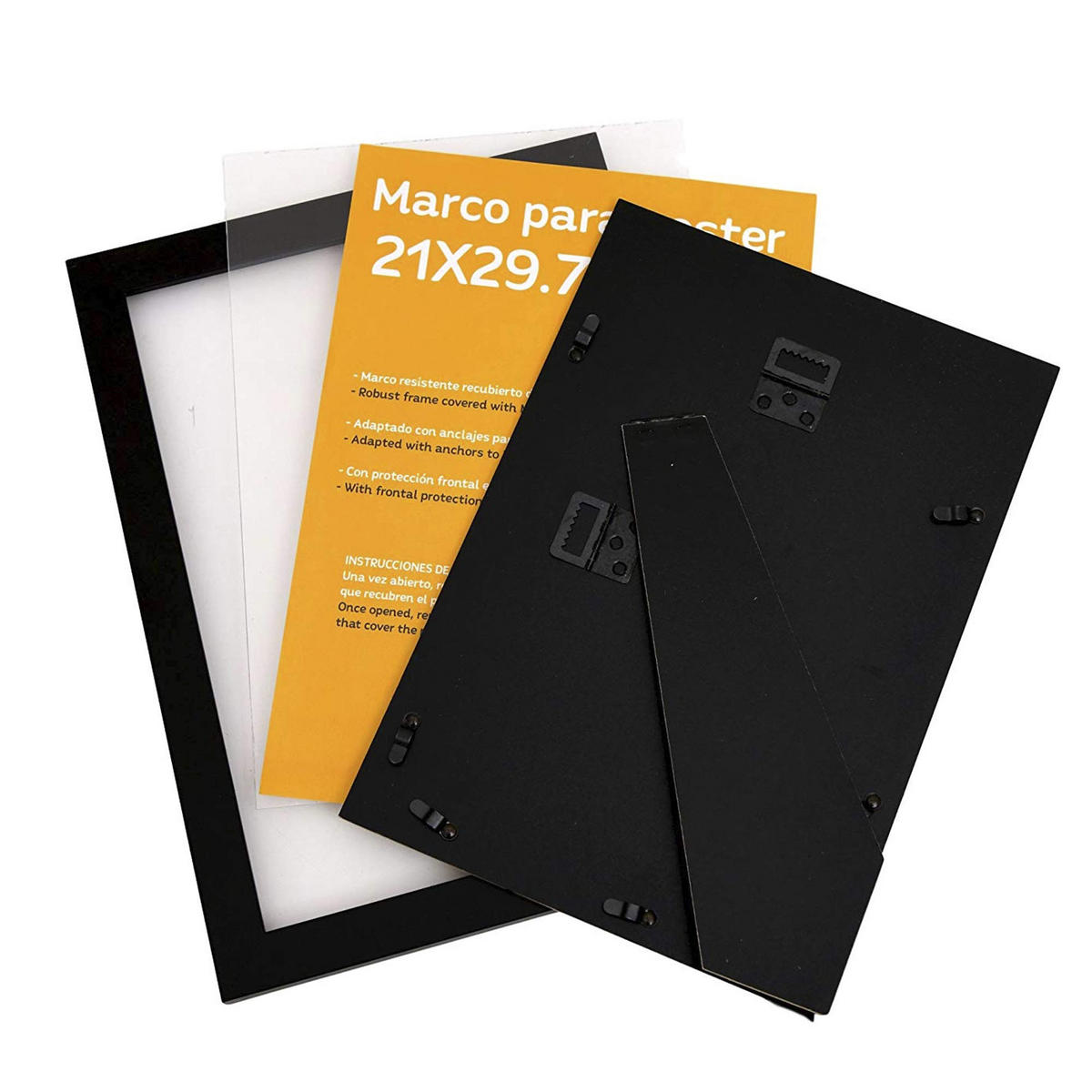 RAHMEN Set mit 2 aus MDF und Acrylglas Schutz und Aussteller für Fotografien, Bilder, Poster, Gemälde, Dekoration für Haus Farbe Schwarz A4 - Schwarz, Holz (21/3/29.7cm) - Nacnic