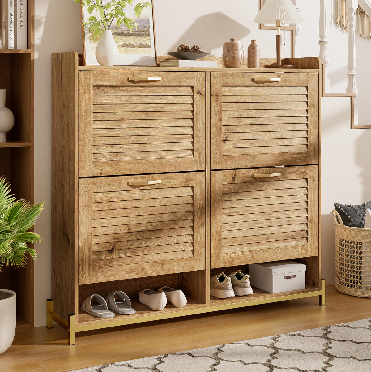 SCHUHSCHRANK mit 4 Türen 108,5 x 24 x 100 cm MDF Wood - Zwetschgeholzfarben, Holzwerkstoff (24/100/108.5cm) - Beauniv