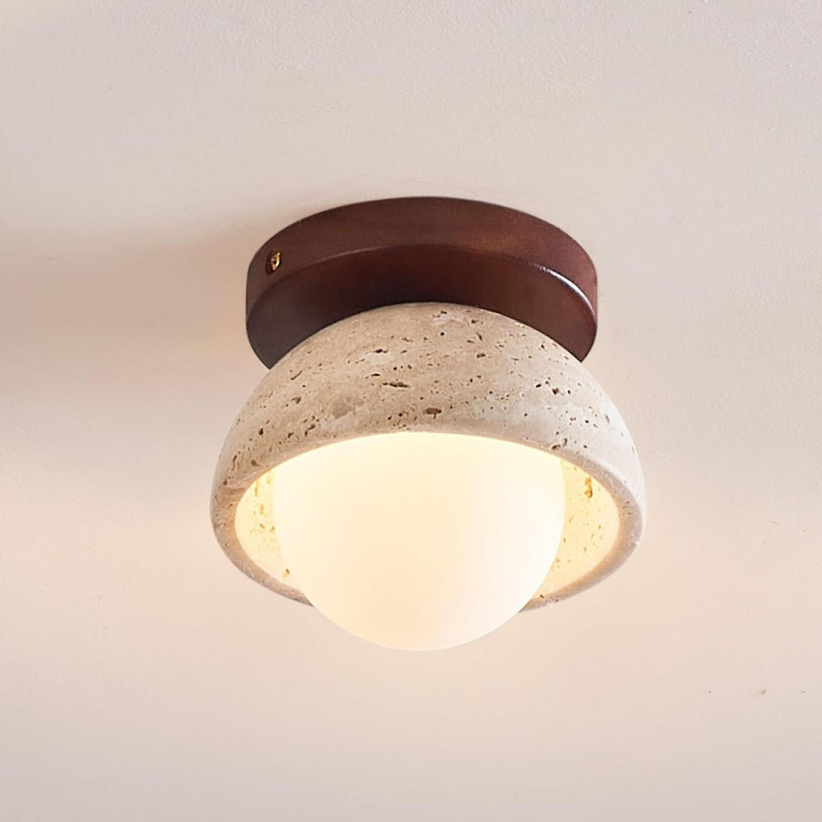 WANDLEUCHTE Pietra, Beige, Weiß und Holz, 9.5cm - Beige, Glas (15/9.5/9.5cm) - KOSILUM