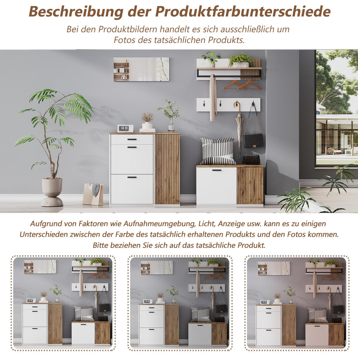GARDEROBE-SET 5-teilig Schuhschrank Schuhbank Spiegel Haken - Multicolor, Holzwerkstoff (85/85/36cm) - FLIEKS