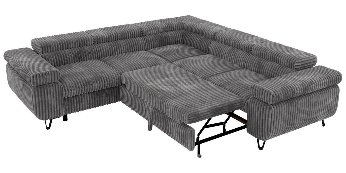 ECKSOFA QUADRO L - Grau Cord - Links Seite - Schwarz/Grau, Textil/Metall (269/269cm) - MKS