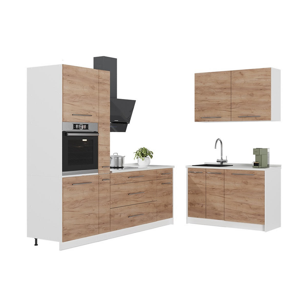 KUHINJA Fame-Line, Hrast zlatnog tona/Bijela, 220 x 120 cm, RP Mramor - hrast medunac/bijela, drvni materijal (220/206.8/60cm) - Vicco